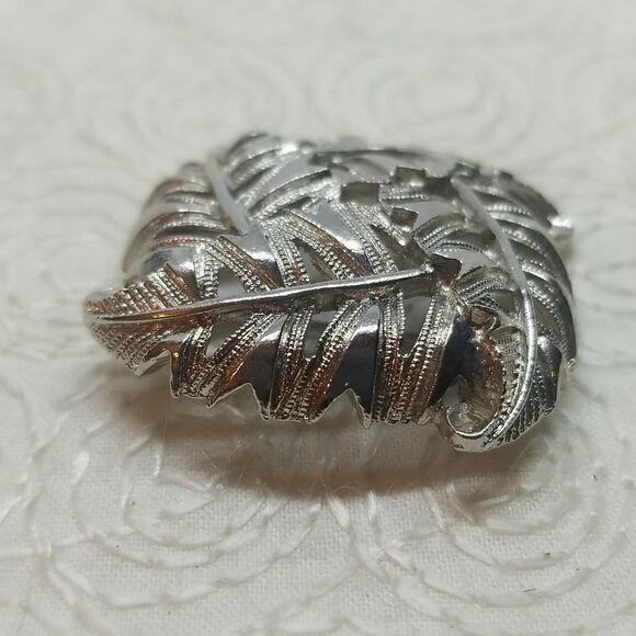 Lisner Leaves Brooch Pin Four Leafs Square Silver Vintage - Picture 4 of 9